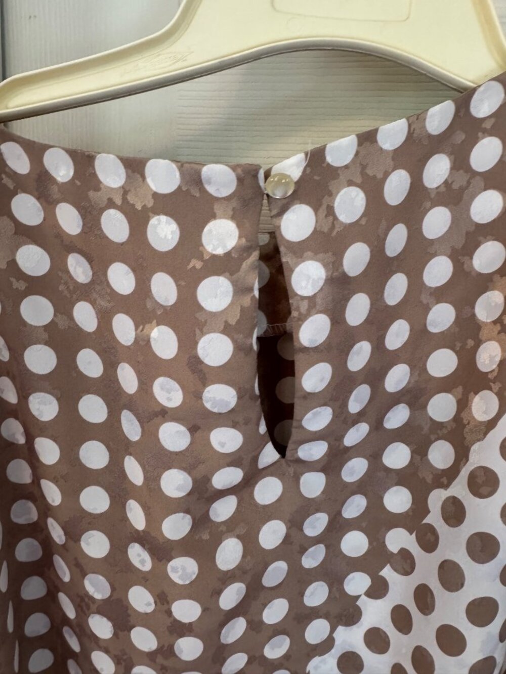 Vintage Hal Ferman Polka Dot Set Top Blouse Midi Skirt 8 Brown White Union Made - Picture 5 of 16